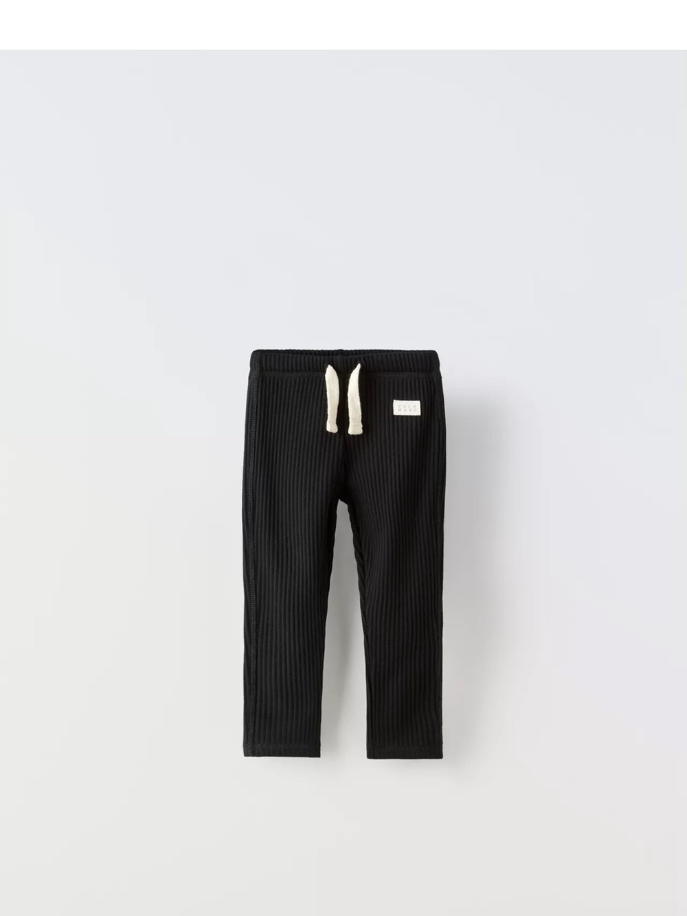 Zara Black Ribbed Knit Leggings with Cream Drawstring
